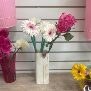Elegant Cream Vase with Pink Floral Design